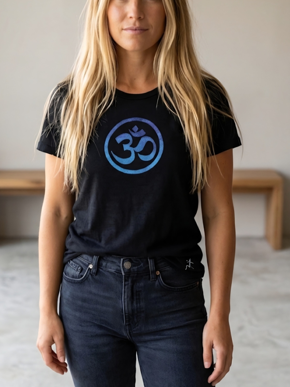 Yogafit Black Graphic Tee with Blue Om Symbol